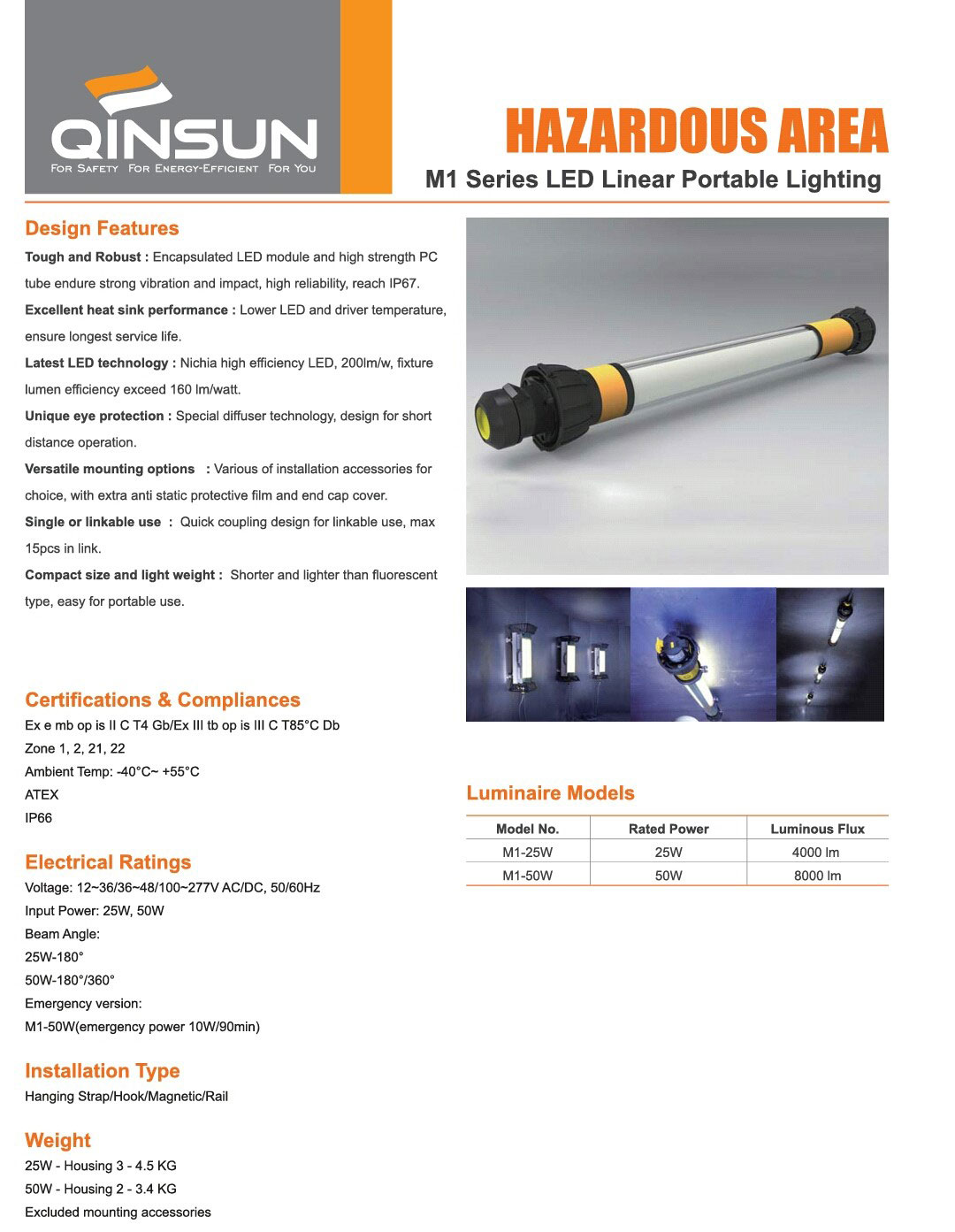 Jual Lampu Led 25W 50W Explosion Proof Qinsun M1 LED Linear Portable Lighting